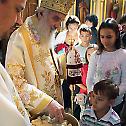 Serbian Patriarch Irinej serves in Ascension church