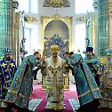 Serbian Patriarch Irinej celebrates Divine Liturgy at the Kazan Cathedral in Saint Petersburg 
