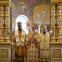 Bishop Irinej venerating holy shrines on the north of Russia